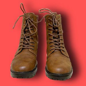 Brown Faux-Leather Lace Up Boots